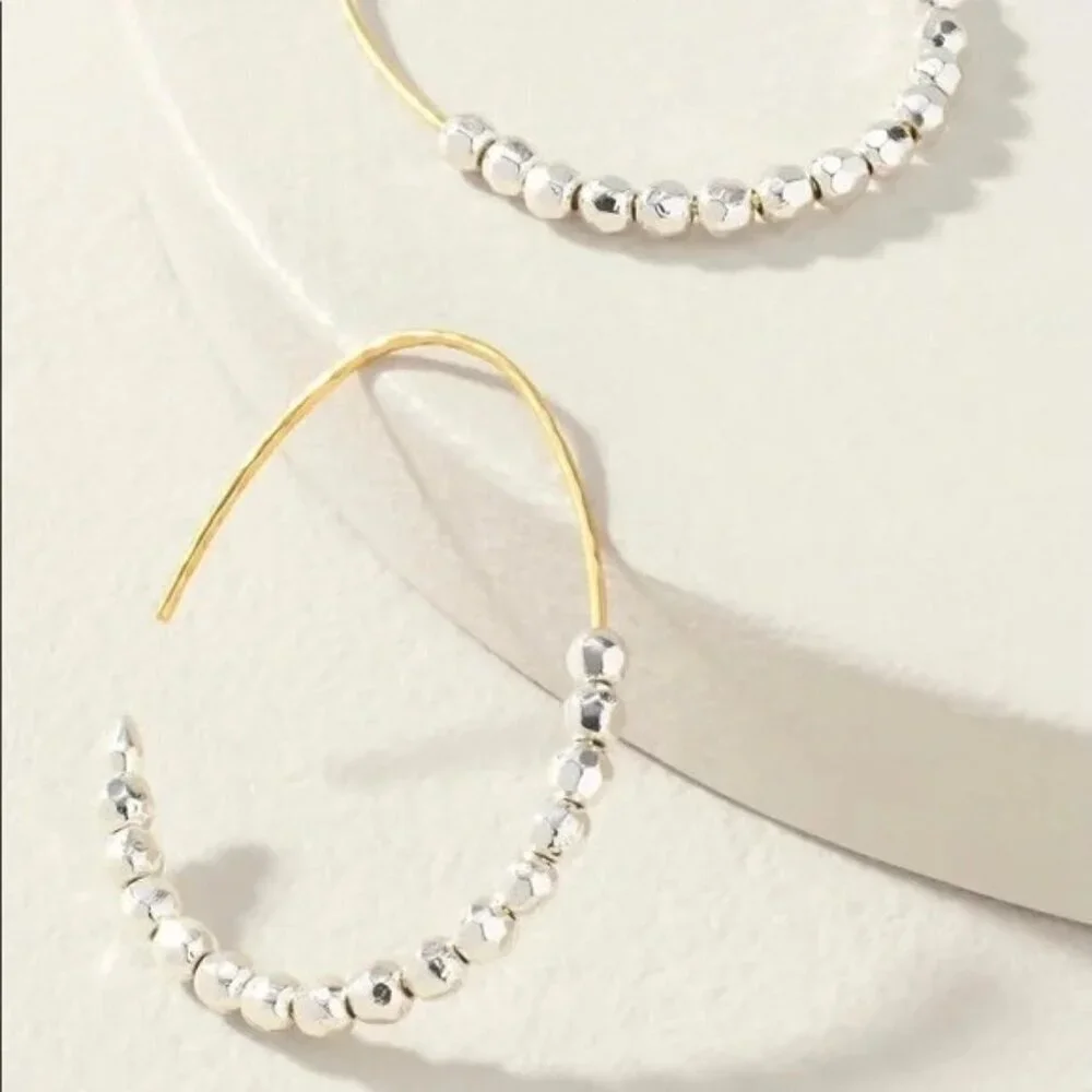 Stella & Dot Modern Rhett Pull Through Hoops Mixed Metal NWT